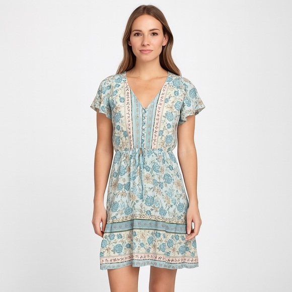 Salty Bright mini dress floral boho Cottegecore Peasent beach 8 Swing Casual - Picture 1 of 10